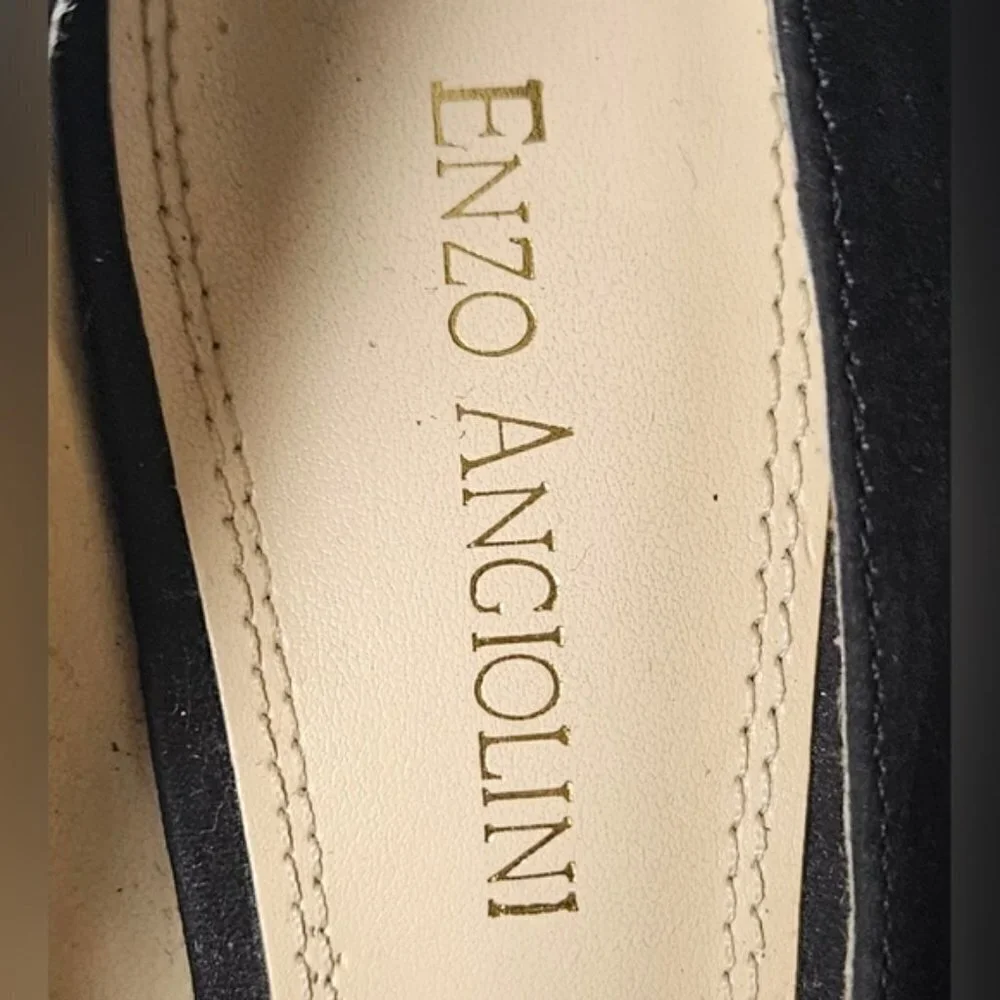 Enzo Angiolini Easully Black Suede Gold Peep Toe Platform Heels Size 7.5